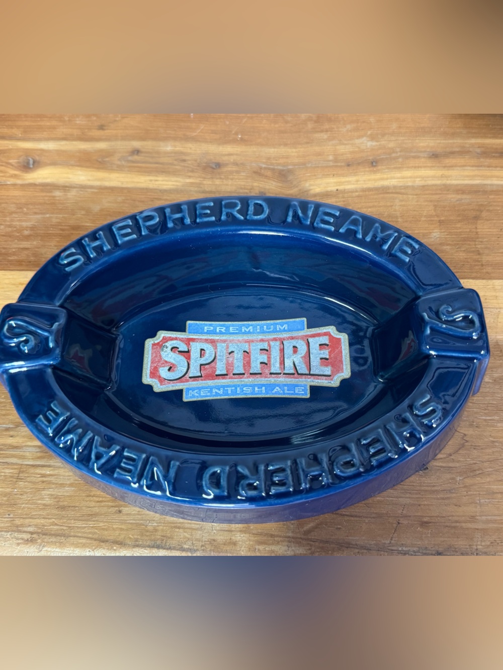 Spitfire Kentish ale Blue Ceramic Ashtray shepherd neame promotional large